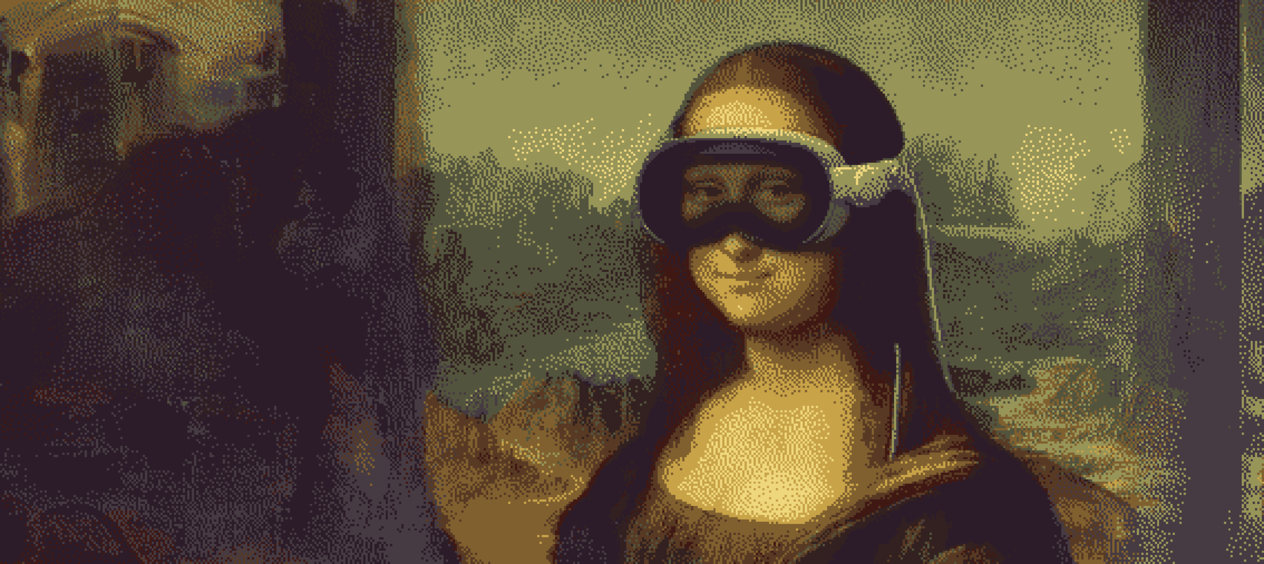 Mona Lisa wearing VR headset